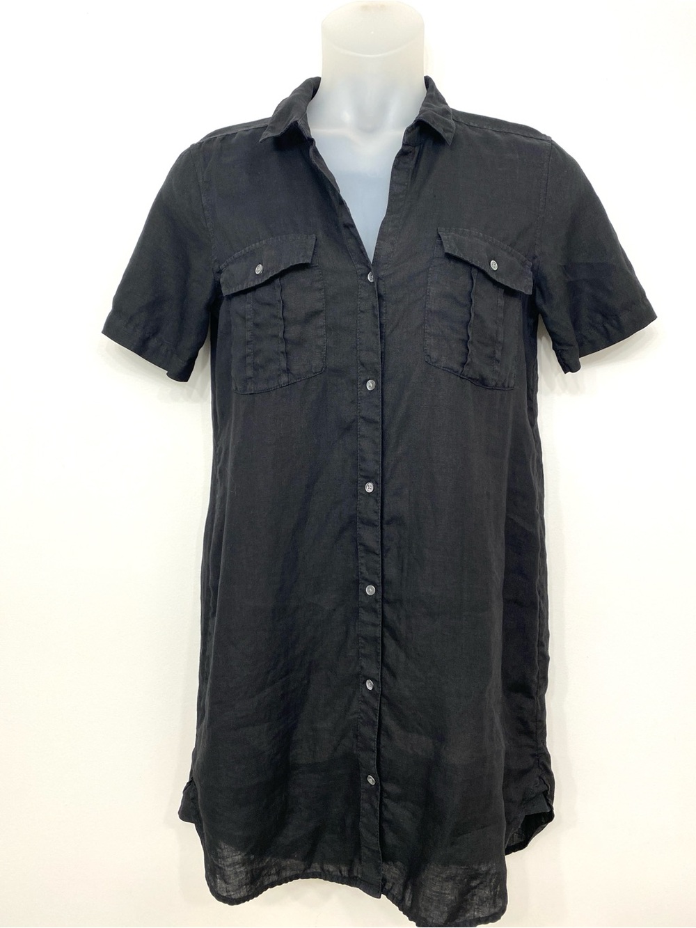 James Perse 100% Linen Shirt Dress Tunic Black Button Front Size 3 L